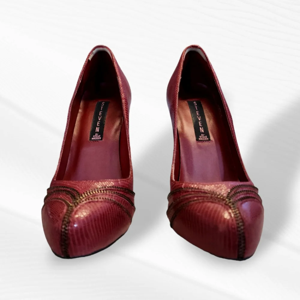 Steve Madden Burgundy Leather Stacy Zipper Style Platform Pumps - Picture 2 of 9